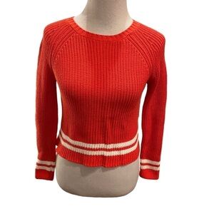 Workshop Andrea Jovine Tangerine & White Knit Varsity Sweater NEW with Tags Sz S